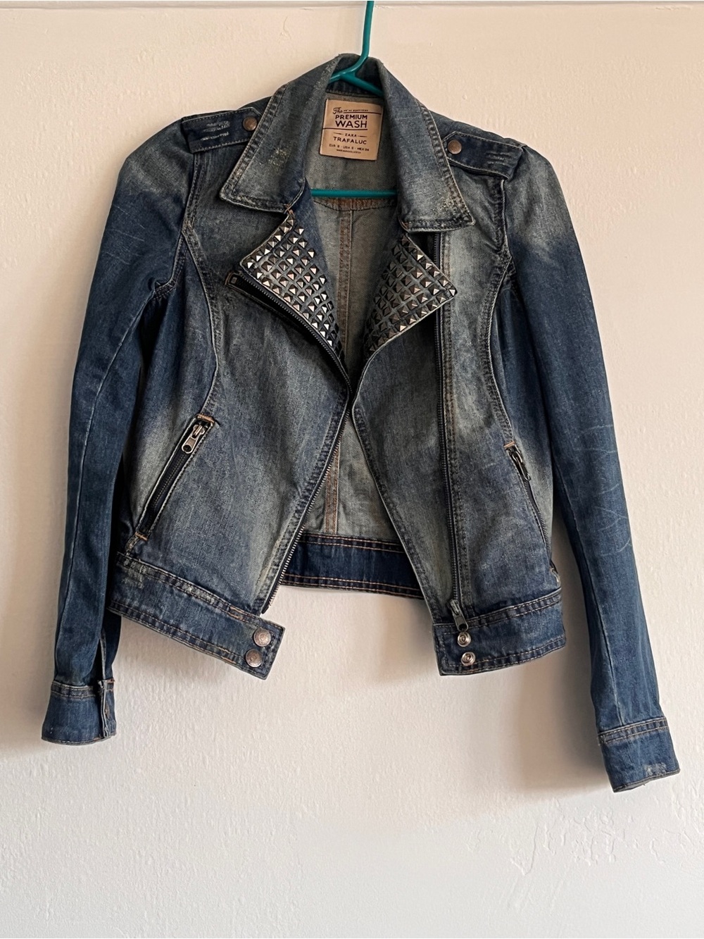 2010s Hadid Vibes Studded Blue Denim Jacket - Premium Wash